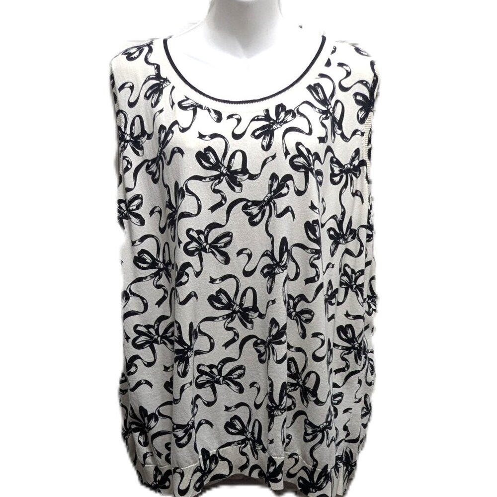 Talbots Plus Sleeveless Knit Sweater Size 3X Ivory w Black Ribbons Cotton